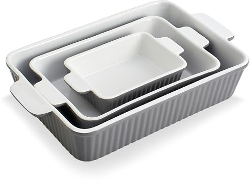 Swuut Casserole Dishes Set for Oven 33 x 23.5cm 13x9 inch, 4000ml Porcelain Baking Dishes, Ceramic Bakeware 3pcs Set,Kitchen Rectangular Deep Lasagna Pans with Handle