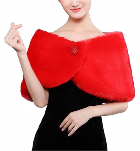 BESTORI Kunstpelz Schal Stola Damen Winter Bolero Wrap Braut Brautjungfern für Hochzeit Abend Festlich Rot