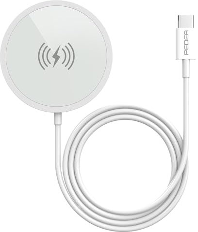 PEDEA Wireless Charging Pad, Silber/weiß Induktives Schnellladegerät / 15 Watt max. Kombatibel für iPhone 15/15 Plus/15 Pro/15 Pro Max