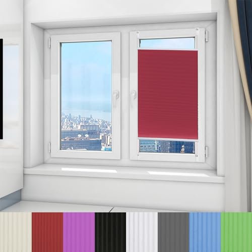 Plissee nach maß 35 x 170 cm Faltrollo Plisseerollo Jalousie Sonnenschutz Blickdicht inkl. Befestigungsmaterial für Fenster & Tür, Rot