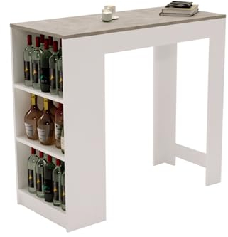 CraftPAK Bartisch grau - Weiss mit 3 Regalen | massiv und standfest | Küchentresen/Thekentisch freistehend für Küche & Esszimmer