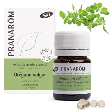 PRANAROM - Perlas Orégano - Aceite Esencial 100% Natural y Bio - Minicápsulas Faciles de Tragar - Apoyo a la Digestión - Formato Práctico - Sabor neutro - AEQT - 60 minicápsulas