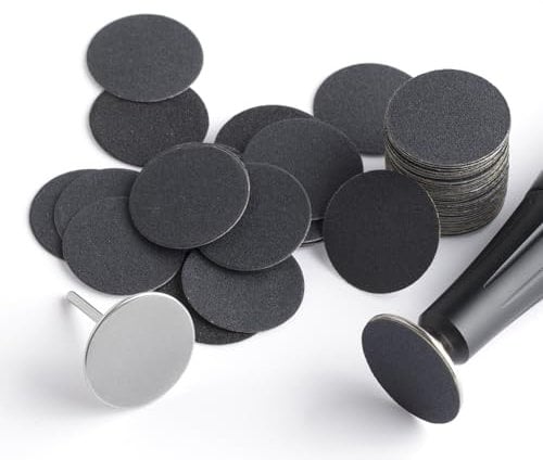 BNG 50pcs Foot File Replacement Sandpaper Self-Adhesive Pads with Electric Sanding Disc Shaft for Callus Remover, Professional 2.5CM Foot Refile Pads for Women Men Hard Dead Skin, 180 Grit