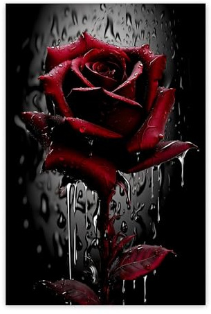 1000 Teile rote Rose mit Blättern und Regentropfen auf schwarzem Puzzle – Valentinstags-Holzpuzzles für Erwachsene, Herausforderung schwieriger Puzzles, Spiele, Dekompressionsspielzeug, beste