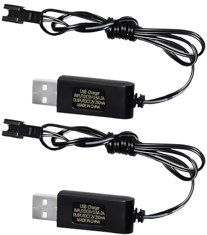 AMZZN Câble de charge USB 2PCS 7.2V avec connecteur SM-2P prise pour excavatrices RC camions réservoirs véhicules d'ingénierie voiture RC 7.2V NiCd ou NiMH ou Lipo chargeur USB