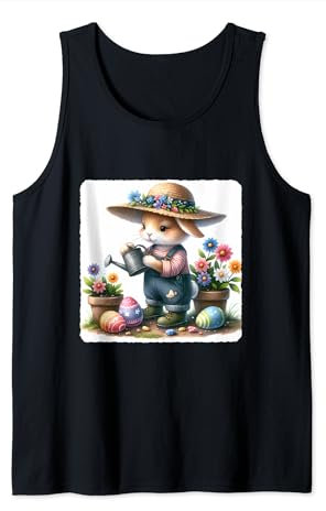 Lapin Tends Patch en forme d'œuf pour jardinier Chapeau de paille Aquarelle Débardeur