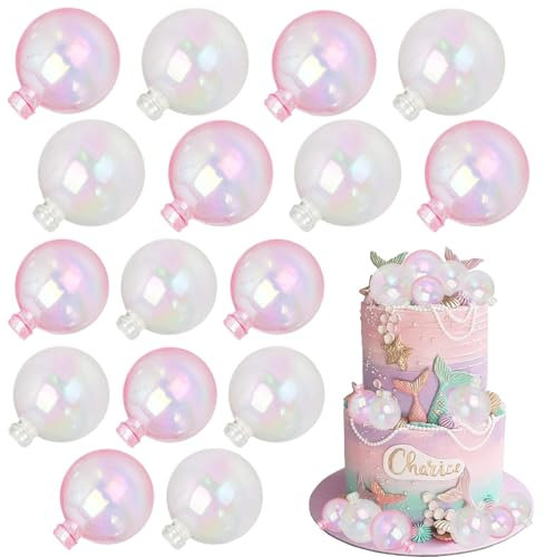 Transparente Bolas Pastel, Decoración Pastel Bolas, Bubble Cake Toppers, Transparente Bolas Tartas, Bolas Decoracion Tarta Topper, Ball Cake Topper, Bolas Adornos Tarta(Rosa+Blanco)