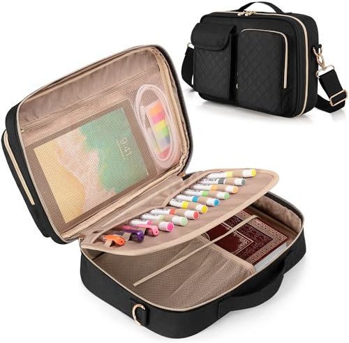 Luxja Borsa per Bibbia per le Donne con Portapenne Staccabili, Custodia per Copertina della Bibbia con Tasche Multiple e Tracolla, Nero