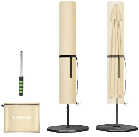 Aiwperer Funda Parasol Jardin Impermeable, Funda para Sombrilla Colgante Oxford 420D, Anti UV, Resistente a la rotura, Funda para Sombrilla Playa Exterior con Cremallera (Beige, 240X57/57cm)