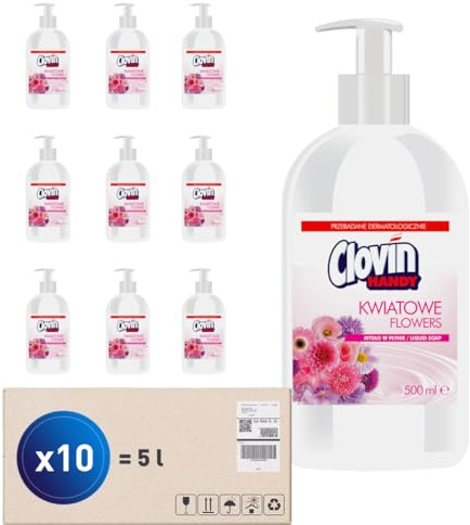 CLOVIN HANDY Eco Flüssigseife 10 x 500 ml, pH-neutral, Blumenduft | Reichhaltiger Schaum, pflegend und sanft zu empfindlicher Haut