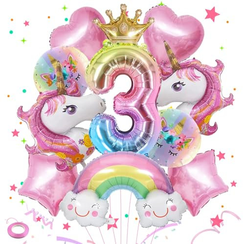 TZQFROCE Luftballon Einhorn 3 Jahre Einhorn Ballons Geburtstag Einhorn Geburtstagsdeko Mädchen Regenbogen Deko Kindergeburtstag für Mädchen Geburtstags Festival Party Dekoration
