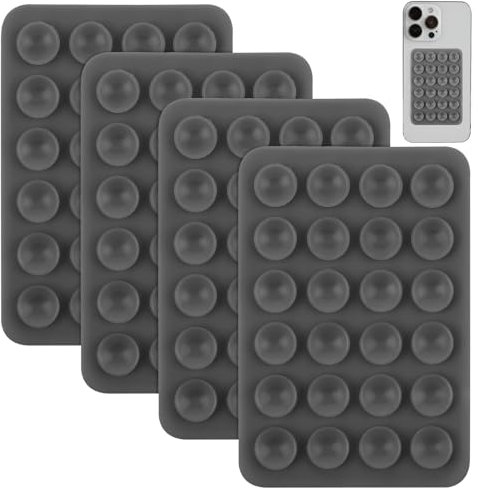 4Pcs Silicone Suction Phone Case Mount, Non Slip Suction Cup Phone Mount with Backing Mobile Fidget Mirror Holder for Selfies and Tiktok Videos Compatible with Android Cases(Dark grey)