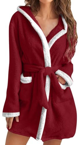 Generico Vestaglia Donna Kimono Corta Casa Accappatoio con Tasche Cappuccio E Cintura Lunga Caldo Vestaglia Pile Leggero Assorbente Vestaglia da Bagno Peloso Curvy per Hotel E Luxury Spa