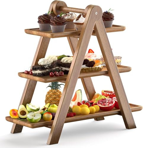 Wooden Cupcake Stand, 3 Tier Serving Tray Tiered Serving Stand with Detachable Trays Rectangle Serving Platters for Cheese Dessert Charcuterie