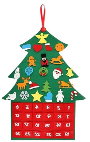 Adventskalender aus Filz - Adventskalender in Form eines Weihnachtsbaums, Tischdeko in Baumform als Geschenk | Tischdekoration, Adventskalender Deko mit 24 Tüten