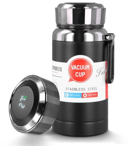 YILANJIN Travel Mug, Hot and Cold Water Bottle, Stainless Steel Insulated Water Bottle, Touch Screen Temperature Gauge, Leak Proof, Car Coffee Cup, Vacuum Sealed Water Flask for Gym Home Office 800ML