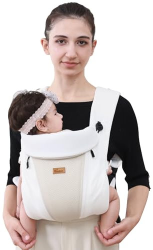 CUBY Baby Tragetuch Neugeborene Baby Born Trage Babytrage für Neugeborene bis Kleinkinder (29 LBS), Atmungsaktiv Ergonomischer Schrittschutz, Abnehmbare Kapuze mit Wendbarer Kopfstütze (Weiß)