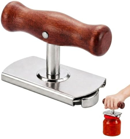 VZU Dosenöffner Senioren, Arthritis-Glasöffner Schraubdeckelöffner | Edelstahl Dosenöffner mit Verstellbarem Griff, Deckelöffner für Schraubgläser, für Schwache Hände, Familie, Picknick, Holzfar