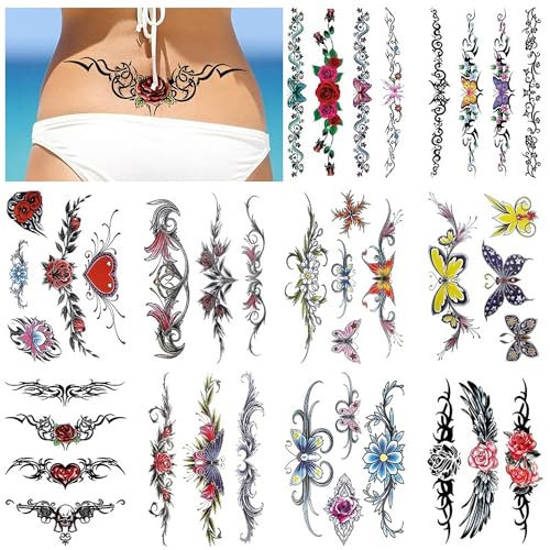 10 Feuilles Sexy Tatouage Autocollants, Grande Taille Papillon ImperméAble, Tatouages Temporaires, ImperméAble Amusant Faux Tatouage Cover Scar Tatouage Ephemere Autocollant Ventre, Pour Femme Homme