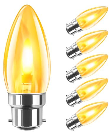 LVWIT Flickering Bulbs Bayonet,B22 Vintage Fire Flickering Chandelier Candle Light Bulbs,1800K Warm White LED Flame Light Bulbs,Orange Flicker Bulbs for Daily Decoration(6 PCS，2 Mode seting)