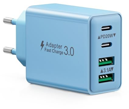 USB C Ladegerät, 40W-4 Ports USBC Stecker Netzteil Schnellladegerät Mehrfach Ladestecker mit PD+QC Power Adapter USB C Charger für iPhone 16 15 14 13 12 11 Pro Max Plus, Samsung Galaxy Handys