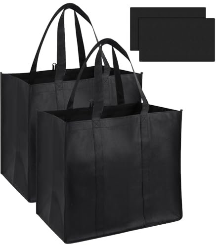 Astriva Lot de 2 grands sacs de courses réutilisables en toile Noir