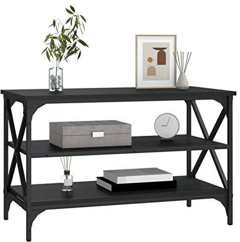 Mobile TV industriale con ripiani aperti Tavolo TV nero per soggiorno camera da letto 80x40x50 cm Supporto console in legno ingegnerizzato per centro intrattenimento