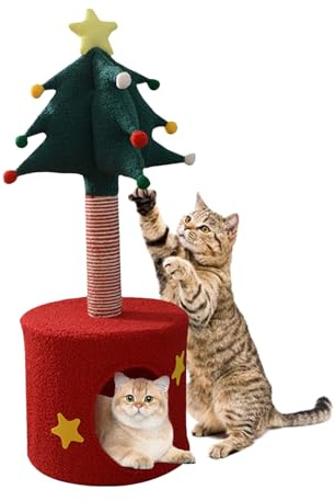 Christmas Cat Tree, Indoor Christmas Scratching Posts Tree Toy, Soft Bed Scratching Post for Kitten Home Pet Decor for Halloween Birthday Indoor