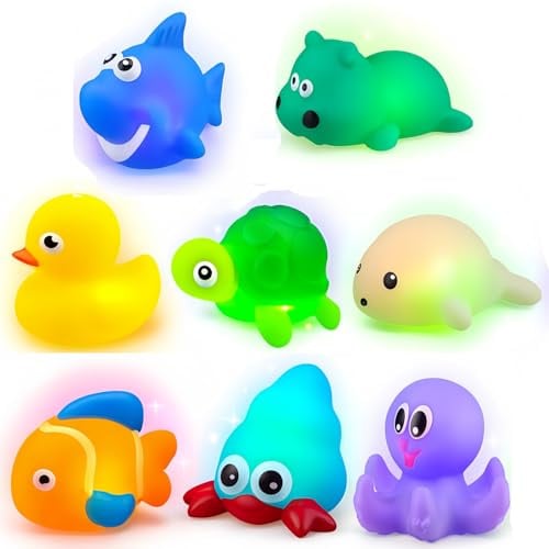 Muslecid Badewannenspielzeug, 8 Stück Badespielzeug mit Licht, LED Badewannen Spielzeug Kinder, Badespielzeug Baby ab 1 2 3 Jahr, Leuchtet Wasserspielzeug Bath Toys Sensorik Spielzeug Geschenk