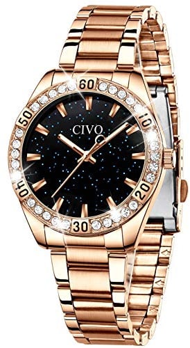 CIVO Damen Uhren Edelstahl Armbanduhr: Wasserdicht Vintage Damenuhr Analog Quarz - Roségold Sternenhimmel Klassische Frauen Uhr Geschenk