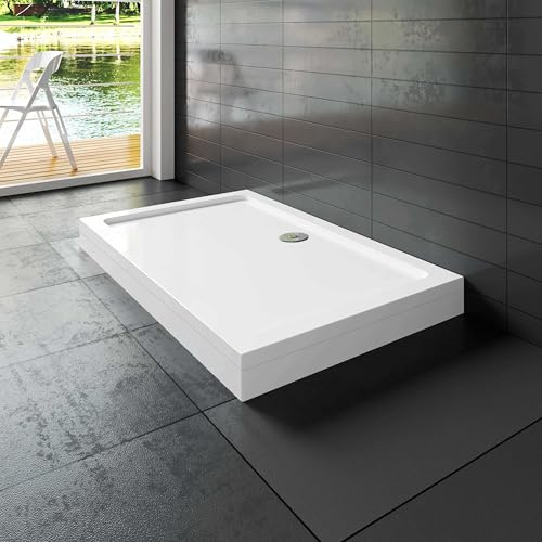 Receveur de douche à l'italien blanc - L.150xl.80cm - Bac à douche extra plat avec le kit de plinthe et pieds - En résine - Rectangulaire
