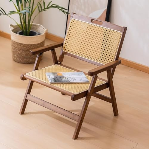 Mgchowue Vintage Holz Rattan Klappstuhl, mit Rattan Rückenlehne und Sitzfläche, Stabiler Holzrahmen, Akzentstühle für Wohnzimmer, Küche, Party, Balkon