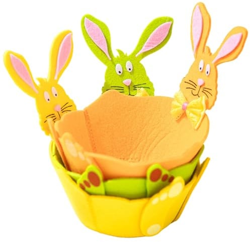 BAZEITFLOW 3 Stück Filzhasenkörbe mit Hasenmotiv Kleine Osterkörbe aus Filz Bunte Aufbewahrungstaschen für Ostereiersuche und Kinderzimmerdekoration
