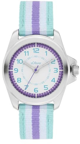 s.Oliver Kinderuhr für Mädchen und Jungs - 32 mm - Gute Ablesbarkeit - schönes Canvasband - 3 ATM wasserfest - hoher analoge Armbanduhr mit Quarzwerk - Geschenkidee