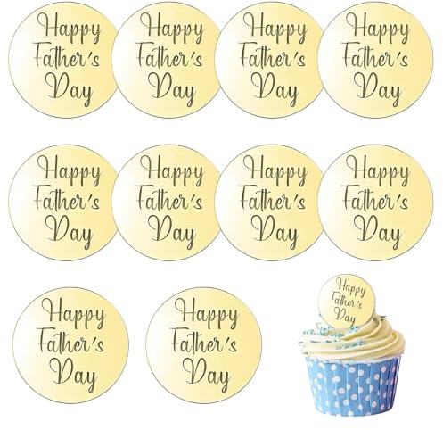 10 Pcs Happy Father'S Day Cupcake Toppers, Father'S Day Decorations, Dad Gold Acrylic Cupcake Toppers for DadBirthdays And Celebrations Baking Dessert Decorations 5cm/2inch