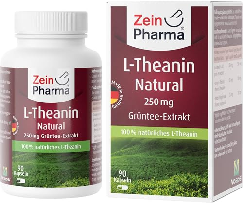 ZeinPharma LTheanin 250 mg 90 Kapseln 3 Monate Vorrat GrünteeExtrakt aus kontrolliertem Anbau entspannt ohne müde zu machen, Multicolour, Neutral, 31 gramm