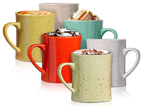 Keramik Vintage Kaffeetassen - Set von 6 bunten Kaffeetassen - Retro Tassen aus Keramik - Mikrowellen- & spülmaschinenfest - Praktische und dekorative Tassen für Ihre Lieblingsgetränke