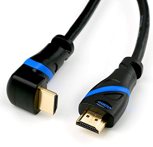 HDMI 2.0 Kabel | 10m | schwarz/blau | gewinkelt | rechtwinklig | 90 Grad | 3D-Ready | 4K/60Hz | UHD | 1080p | 2160p | Ethernet