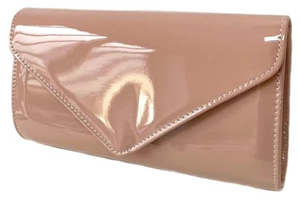 Leah Ward Women's Flap Patent Clutch Bags Wedding Party Handbags 439E (Nude 2570)
