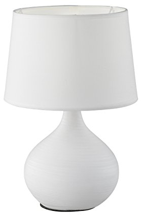 lightling Tischlampe Beate mit Keramikfuß, Tischleuchte 1 x E14 max. 40W, Durchmesser 20, Höhe: 29 cm, weiß und Stoffschirm in weiß