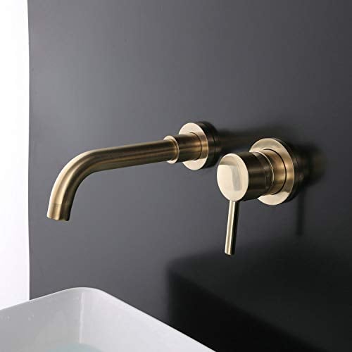 Robinet de Lavabo pour Salle de Bains en Laiton, Montage Mural, Or Brossé