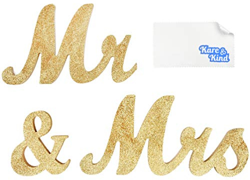 Kare & Kind Mr & Mrs. Sign (Glitzerndes Gold) - Veranstaltungsdekoration - Für Hochzeiten, Jubiläen, Brautduschen und mehr - Liebling Hochzeit Tischdekoration - DIY-Projekte, Geschenk, Display