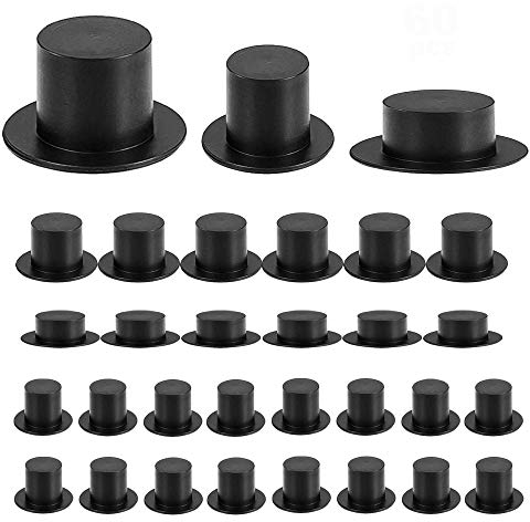 Anyasen dekozylinder schwarz 60 Stücke Mini schwarz top hüte Weihnachten Mini schneemann hüte Top Hüte Miniatur Schneemann Hüte Top Hat Zylinderhut Klein Bräutigam Hut für DIY Bastelbedarf 3 Größe