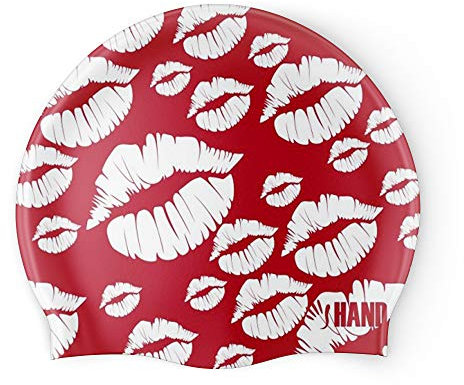 HAND SPORT Kiss, Cuffia in Silicone, Cuffia Piscina, Cuffia Nuoto, Taglia Unica (Rosso/Bianco)