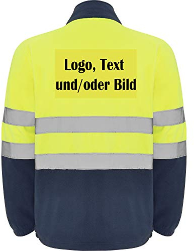 Personalisierte Arbeits Fleecejacke Hi-Viz mit zwei reflektierenden Bändern, elastischen Bündchen und Stoper im Saum L56 (L, Gelb Fluoreszierend (Gelb Patch))