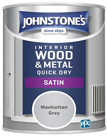 Johnstone's - Wood & Metal Paint - Satin Finish - Manhattan Grey - 750ml- Water Based - Non Drip & Quick Drying - Radiator Paint - Low Odour - Dry in 1-2 Hours - 8m2 Coverage per Litre