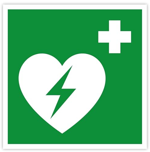 Aufkleber Rettungszeichen (AED) Automatisierter Externer Defibrillator Symbol Schild 5-40cm Folie selbstklebend nach ISO 7010 made by MBS-SIGNS in Germany, Größen Name: 15x15cm