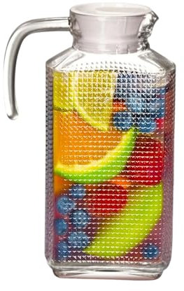 ZYBUX 1.8L Glass Water Jug with Lid - Clear Transparent Pitcher Jug for Juice, Iced Tea, Milk, Hot and Cold Drinks - Durable Large Water Carafe with Handle and Built-in Spout
