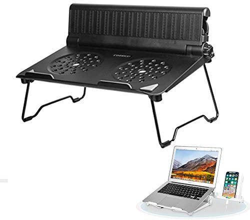 COOSKIN Lightweight Ventilated Laptop Stand Desk with Adjustable Phone Stand Holder Foldable & Portable Riser Compatible 13-17 inch Notebook Base Holder (Black)