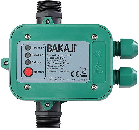 Bakaji Presscontrol Regolatore Pressione Autoclave Pressostato per Elettropompa Pressione Massima 1,5 BAR Potenza 1,1 KW Senza Cavo 220-240 V 10 A.